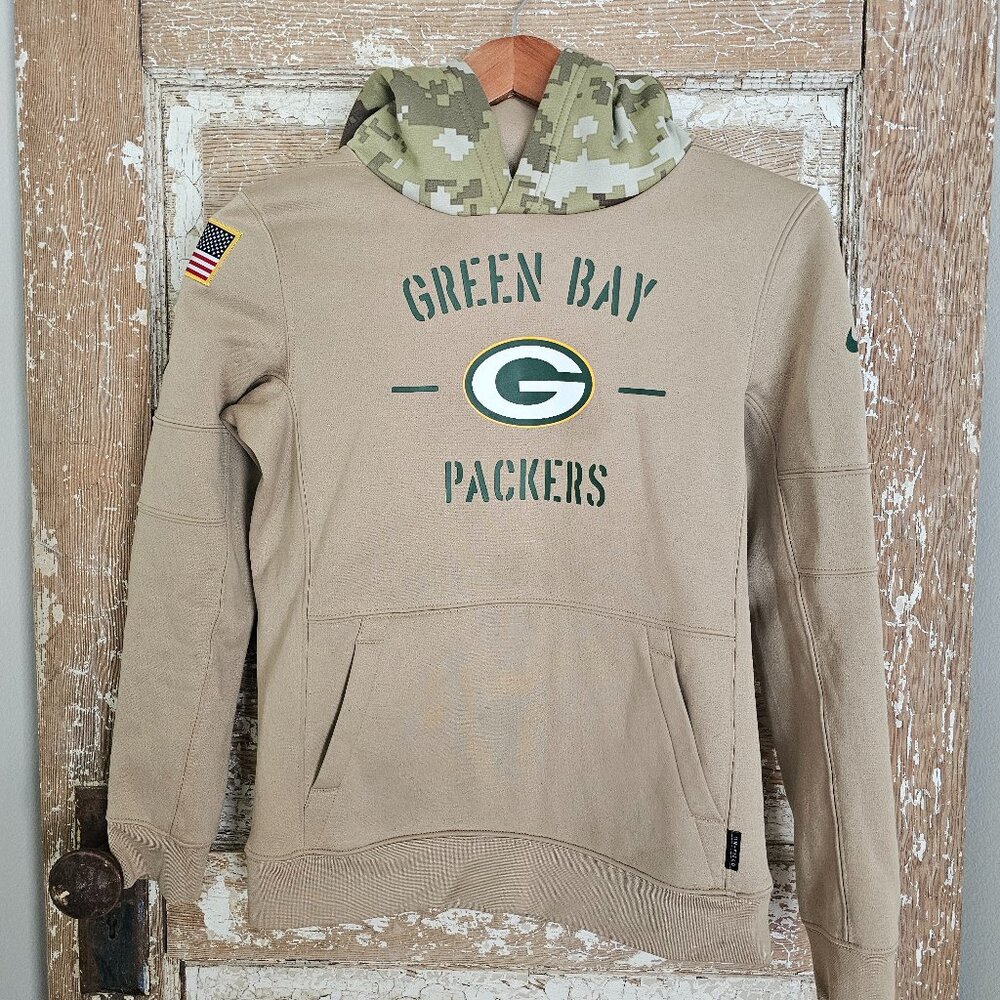 Green Bay Packers Sweater 2018 Youth M Camo Nike Hoodie Salute to Service